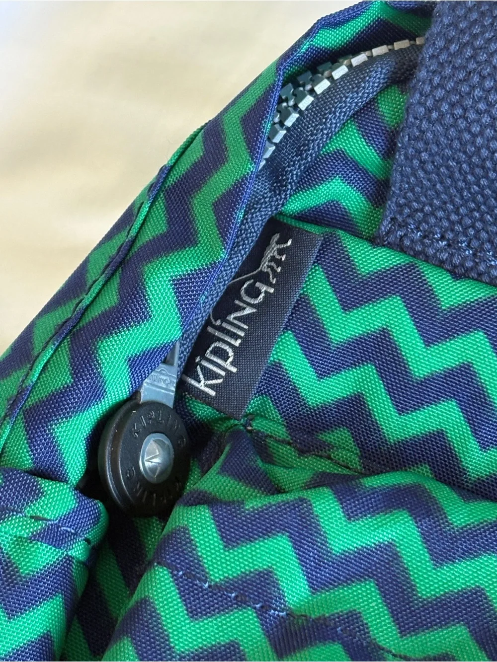 Kipling Green and Navy Chevron Mini Backpack